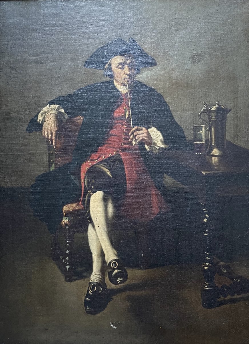 Portrait de fumeur, huile sur toile -photo-2