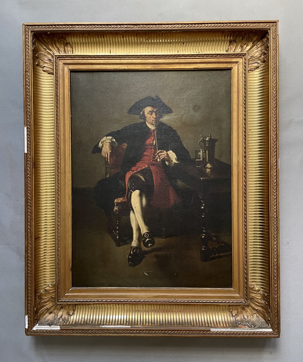 Portrait de fumeur, huile sur toile 