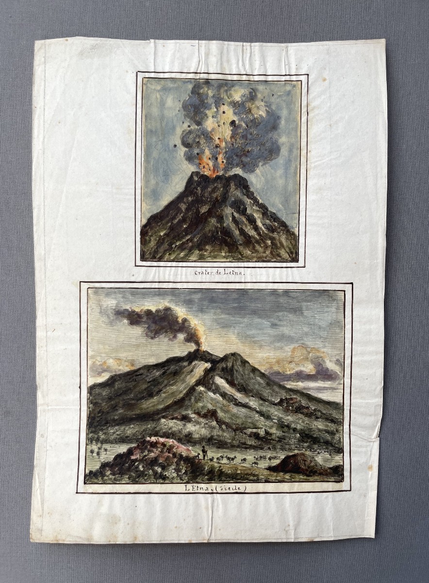 Etna, Sicile, Aquarelles de voyage, XIXe