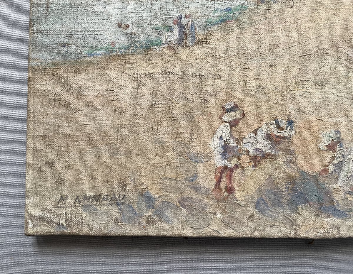 Lively Beach, Post-impressionist Oil On Canvas, Signed M. Anneau-photo-3