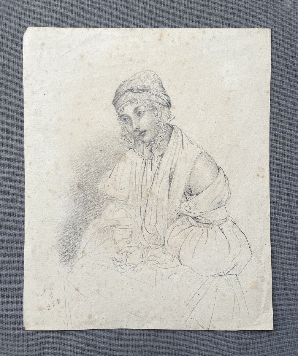 Young Oriental Woman, Monogrammed Drawing Dated 1832-photo-2