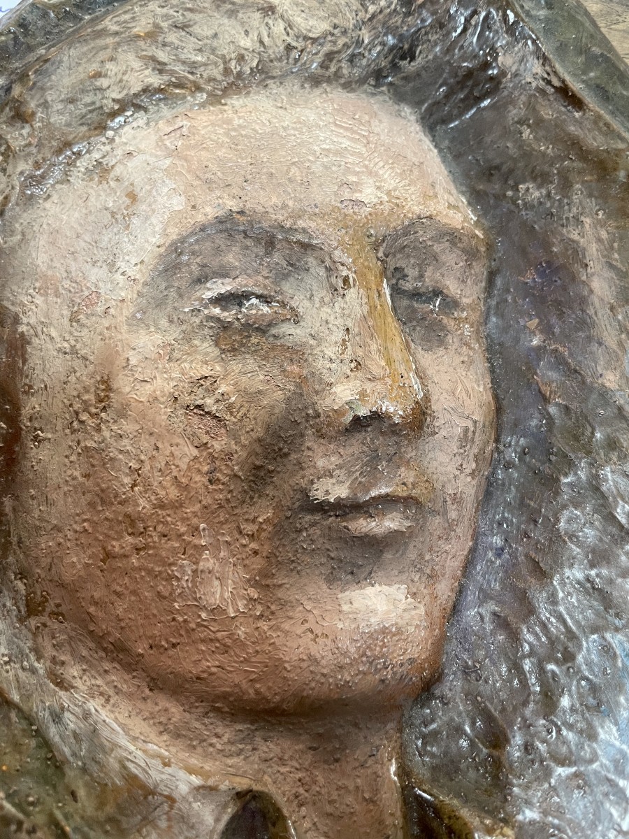 Bas relief en cuivre martelé et peint-photo-1