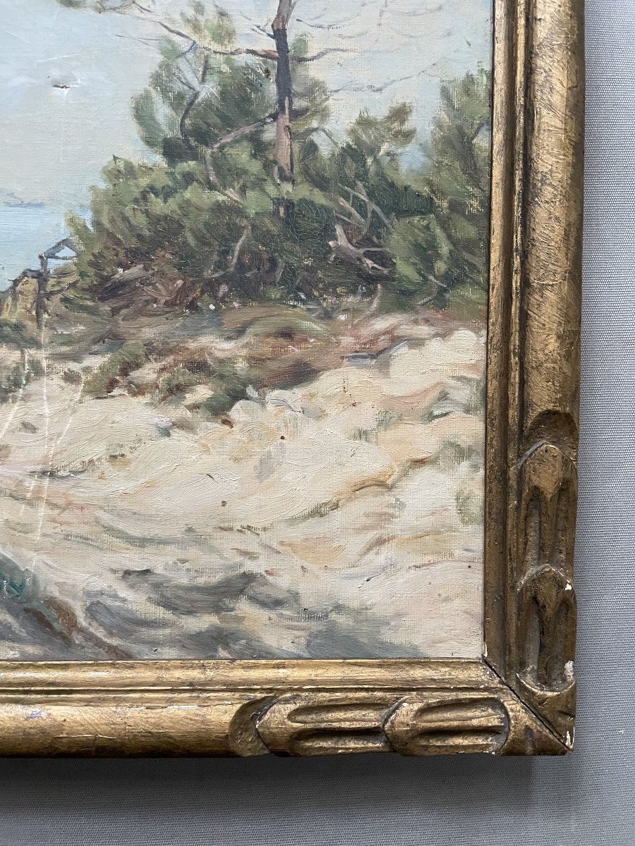 Vue du Bassin d'Arcachon, huile sur toile, début XXe-photo-1