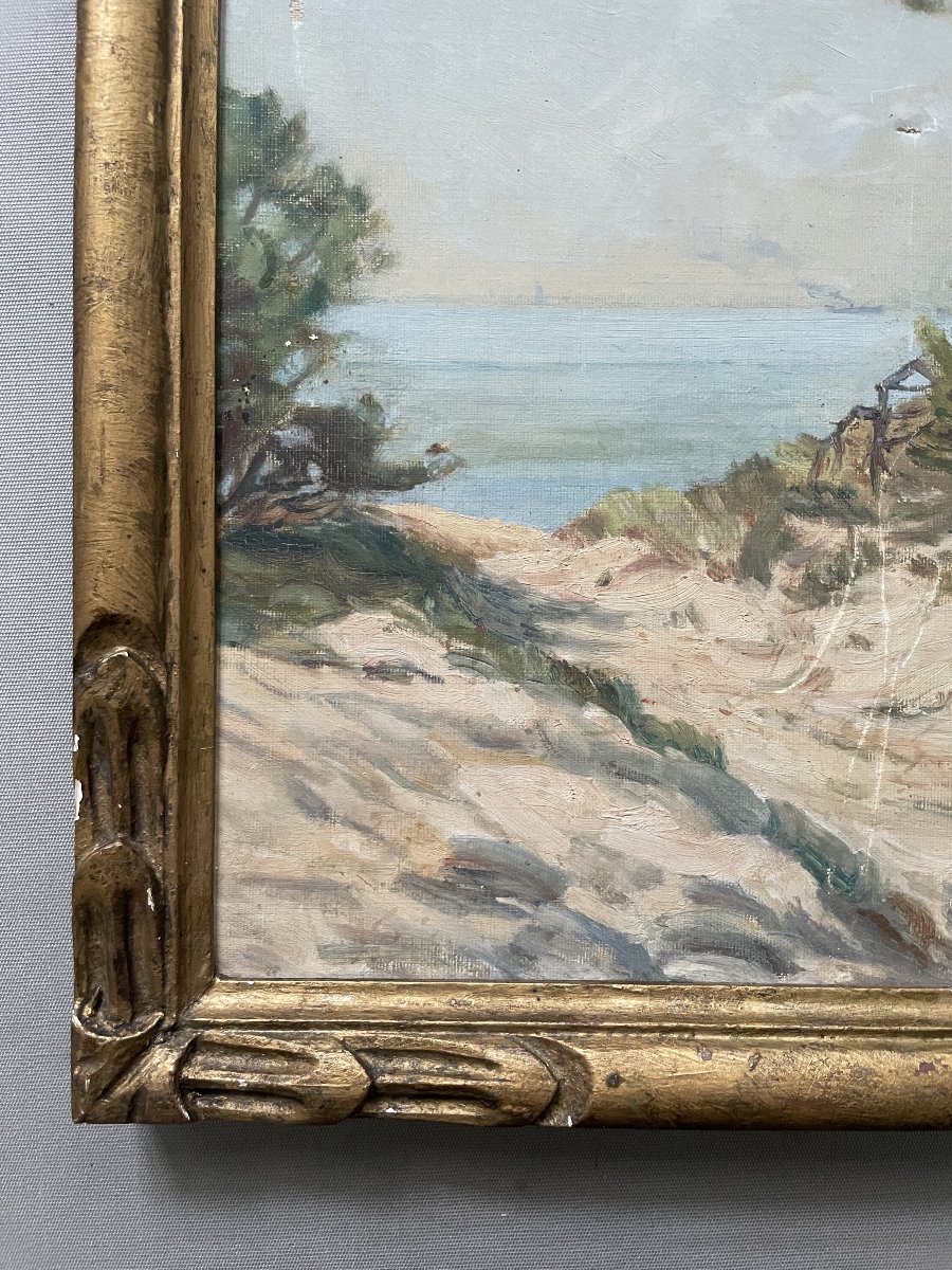 Vue du Bassin d'Arcachon, huile sur toile, début XXe-photo-2