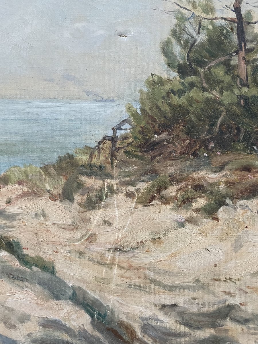Vue du Bassin d'Arcachon, huile sur toile, début XXe-photo-3