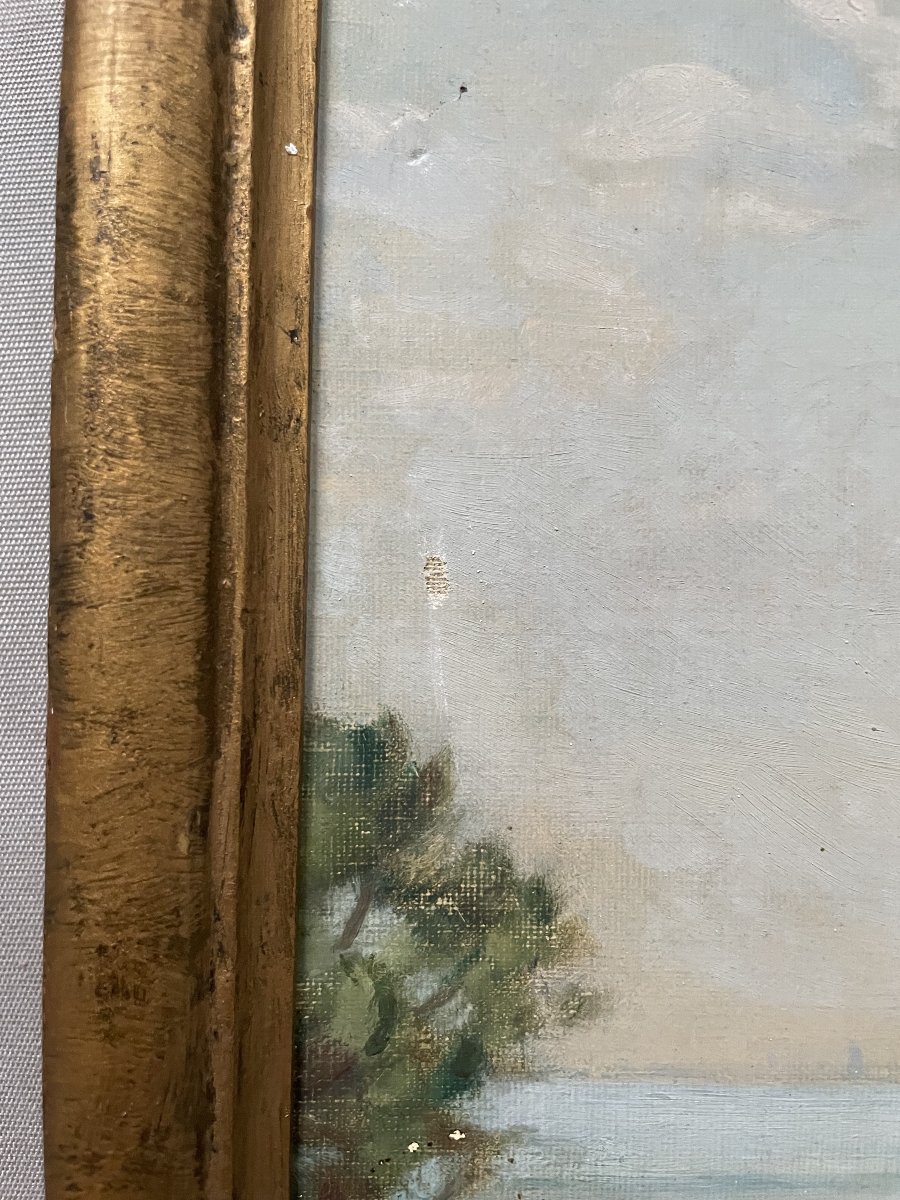 Vue du Bassin d'Arcachon, huile sur toile, début XXe-photo-4