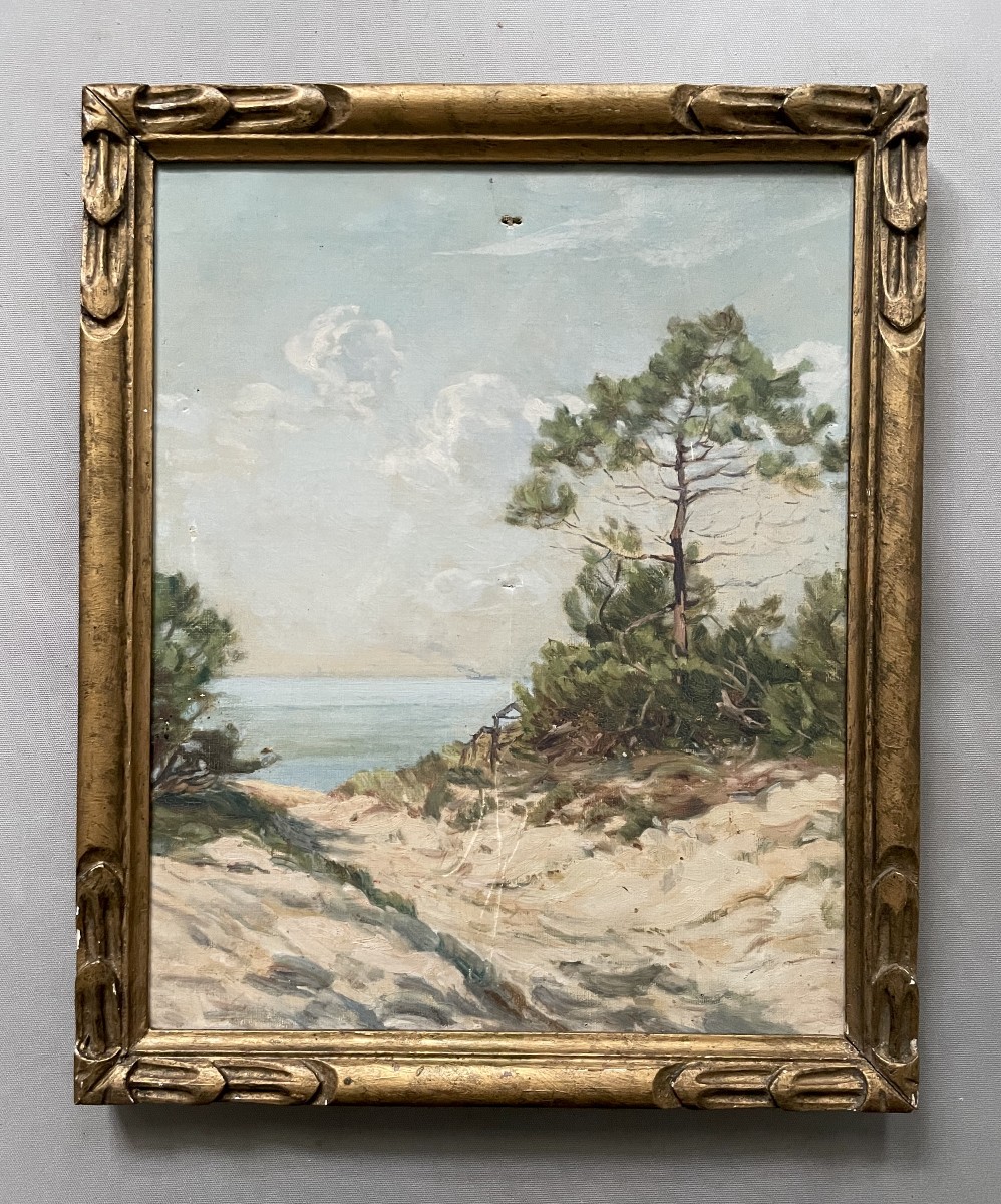 Vue du Bassin d'Arcachon, huile sur toile, début XXe