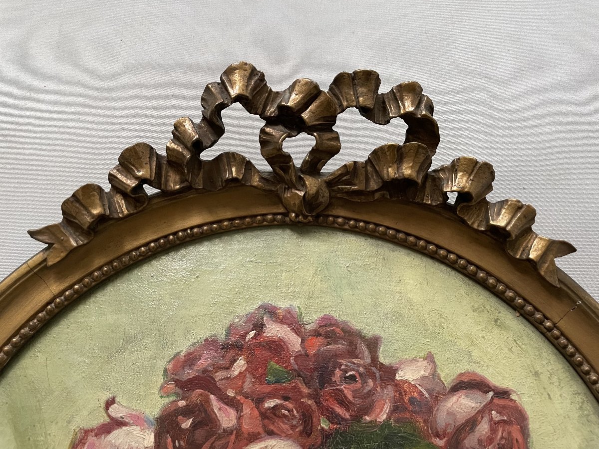 Pierre Bonnaud, bouquet de roses, huile sur toile-photo-3