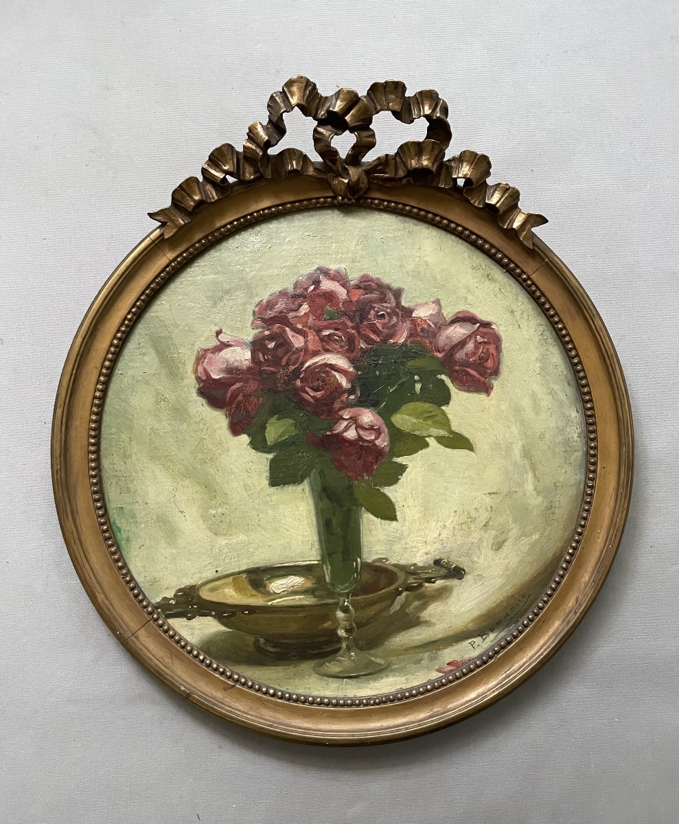 Pierre Bonnaud, bouquet de roses, huile sur toile
