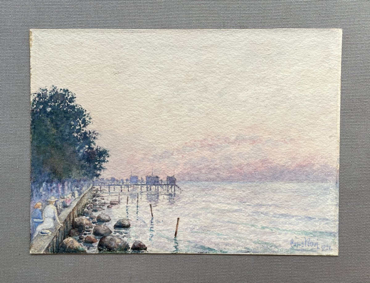 Carrelets On The Gironde, Watercolor Signed And Dated 1921-photo-2