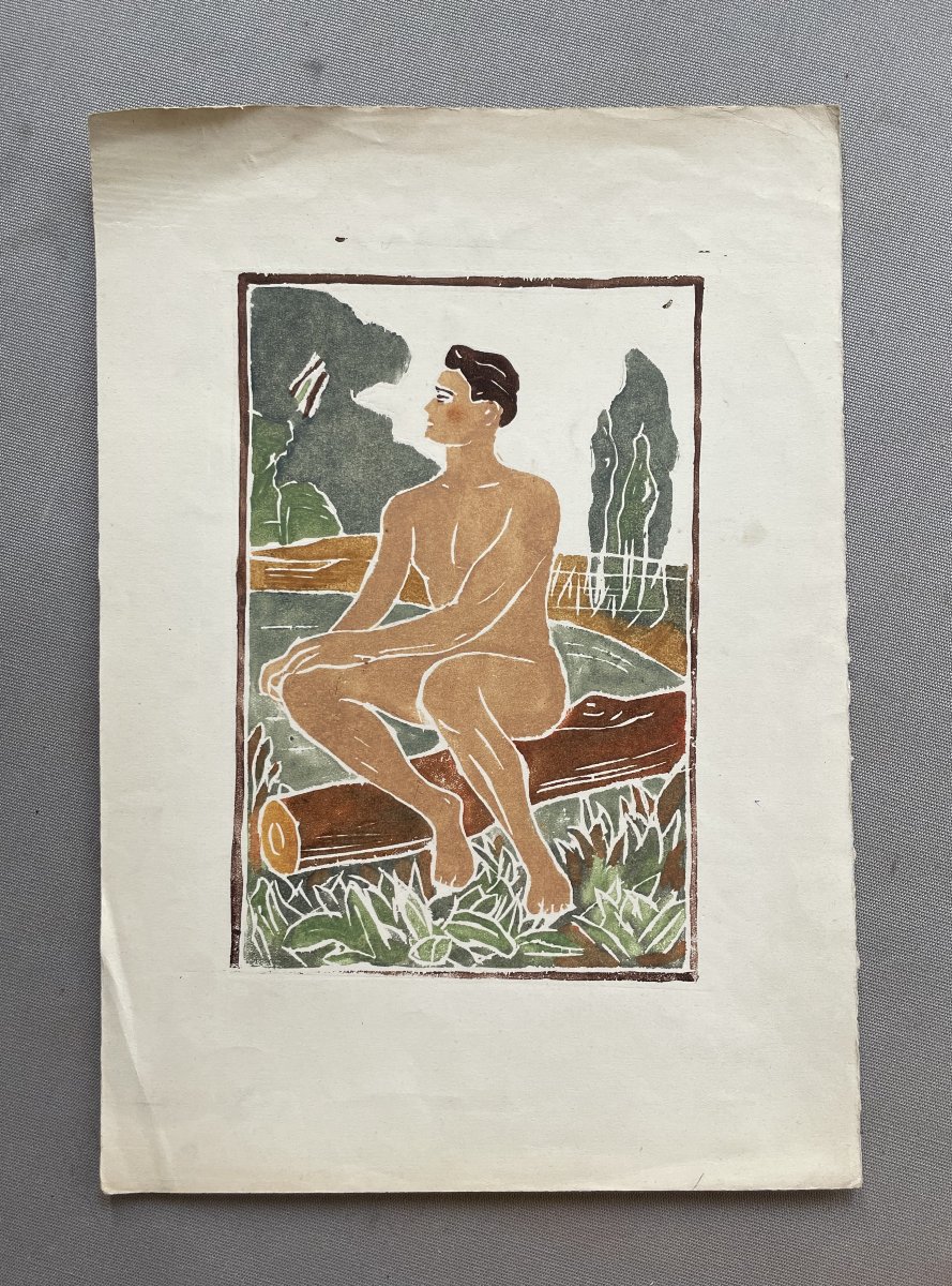 Male Nude, Engraved Wood-photo-2