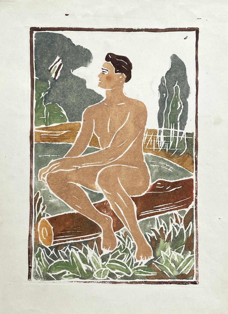 Male Nude, Engraved Wood
