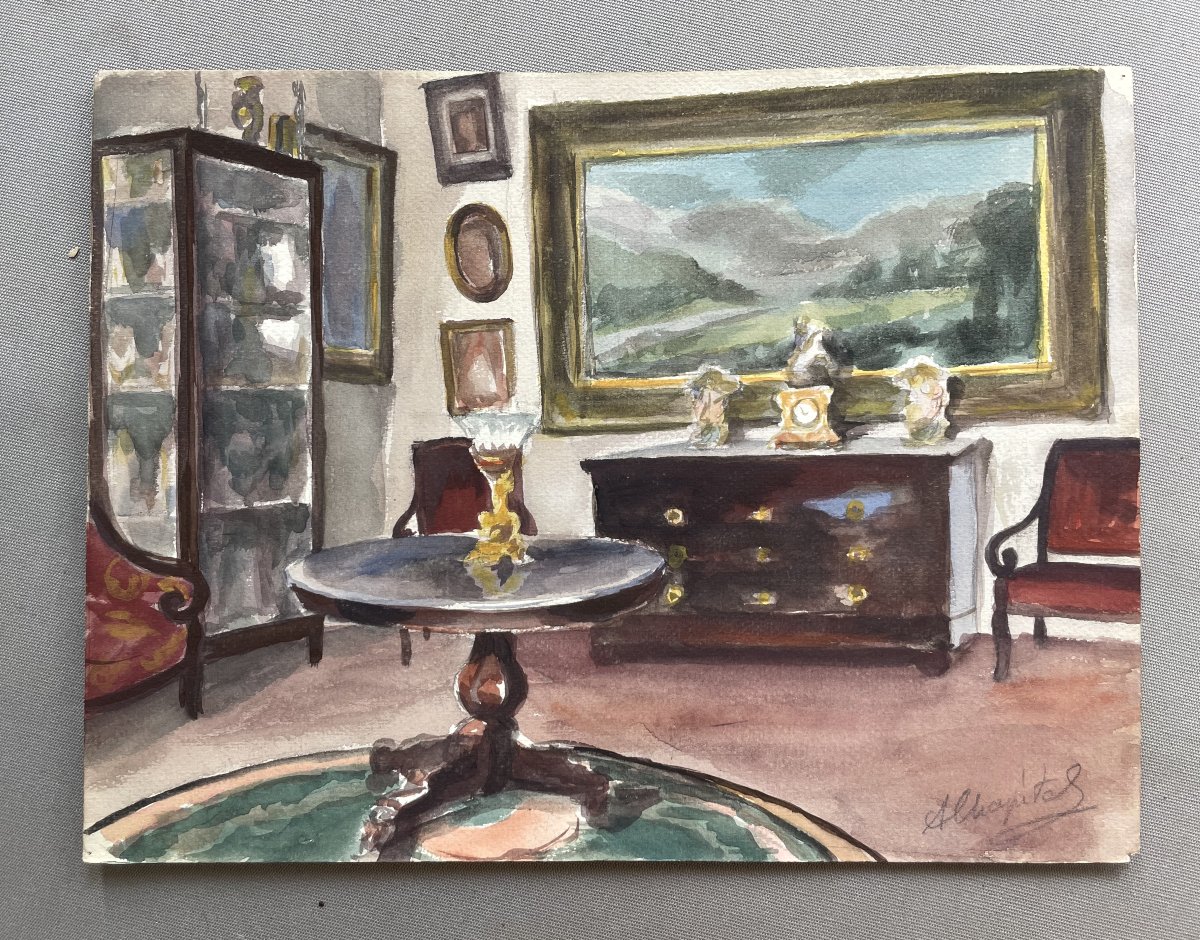 Interior On Rue Saint Martin, Watercolor By A. Chapitel-photo-2