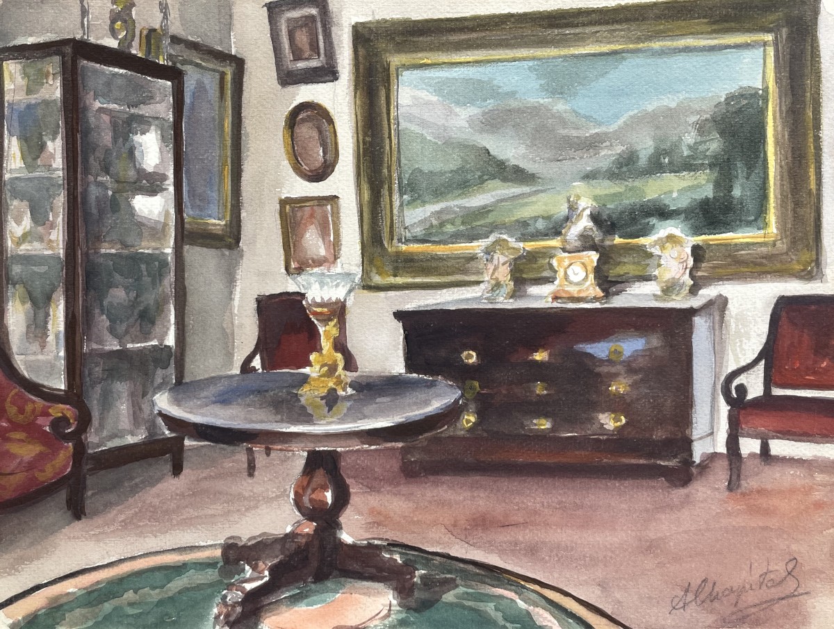 Interior On Rue Saint Martin, Watercolor By A. Chapitel