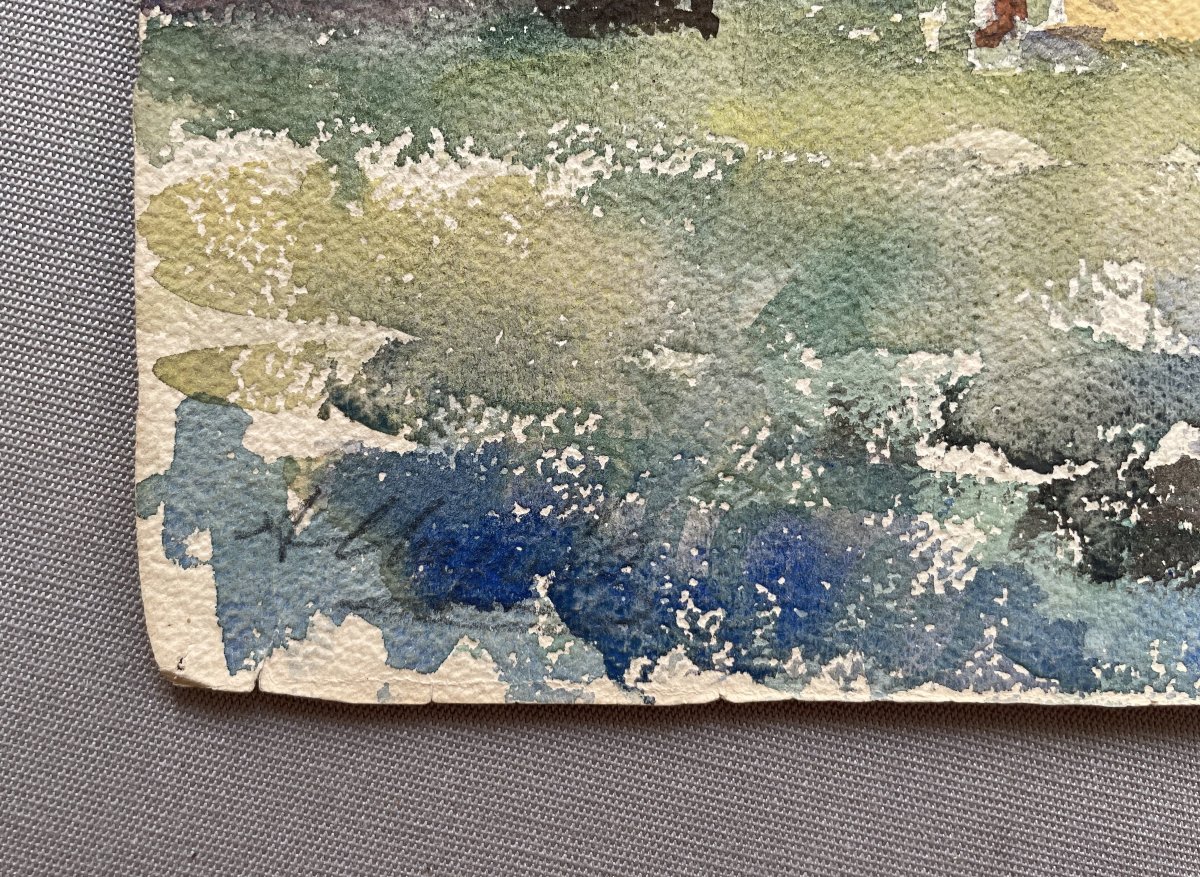 Campsite At Villeneuve Saint Georges, Watercolor By A. Chapitel -photo-3