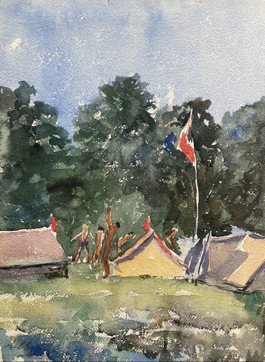 Campsite At Villeneuve Saint Georges, Watercolor By A. Chapitel 