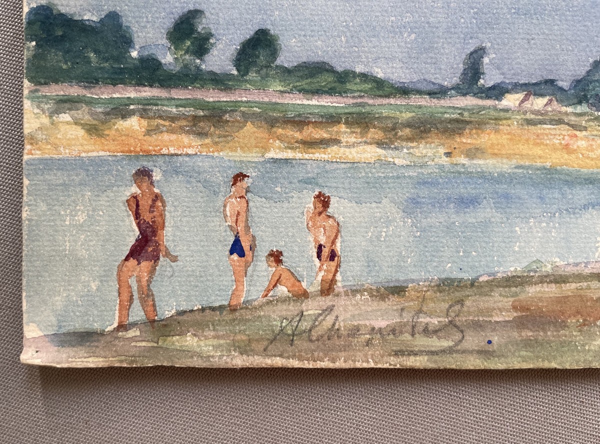 Body Of Water In Villeneuve St Georges, Watercolor By A. Chapitel-photo-3