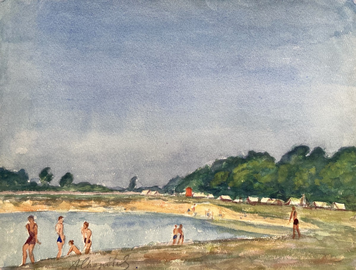 Body Of Water In Villeneuve St Georges, Watercolor By A. Chapitel