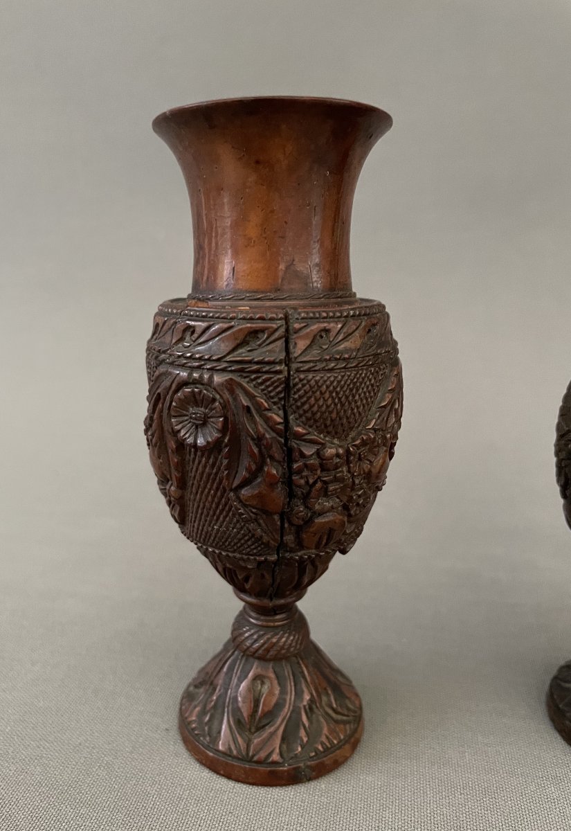 Pair Of Corozo Vases, Sailor Or Convict Work-photo-3