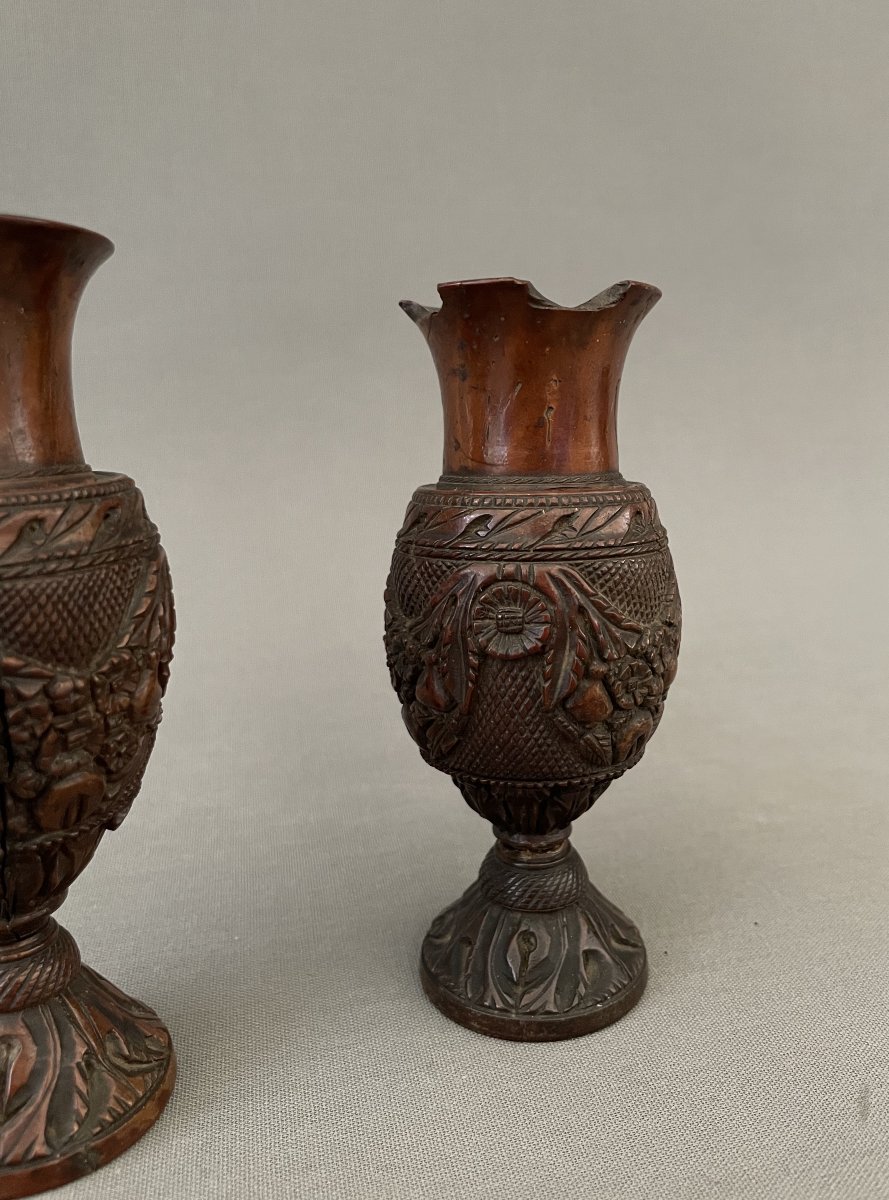 Pair Of Corozo Vases, Sailor Or Convict Work-photo-4