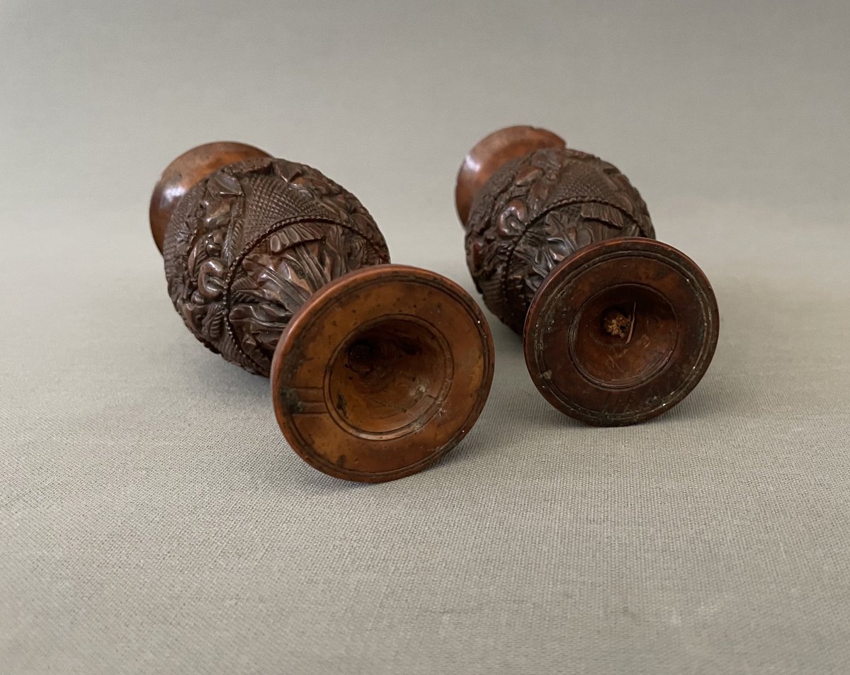 Pair Of Corozo Vases, Sailor Or Convict Work-photo-4