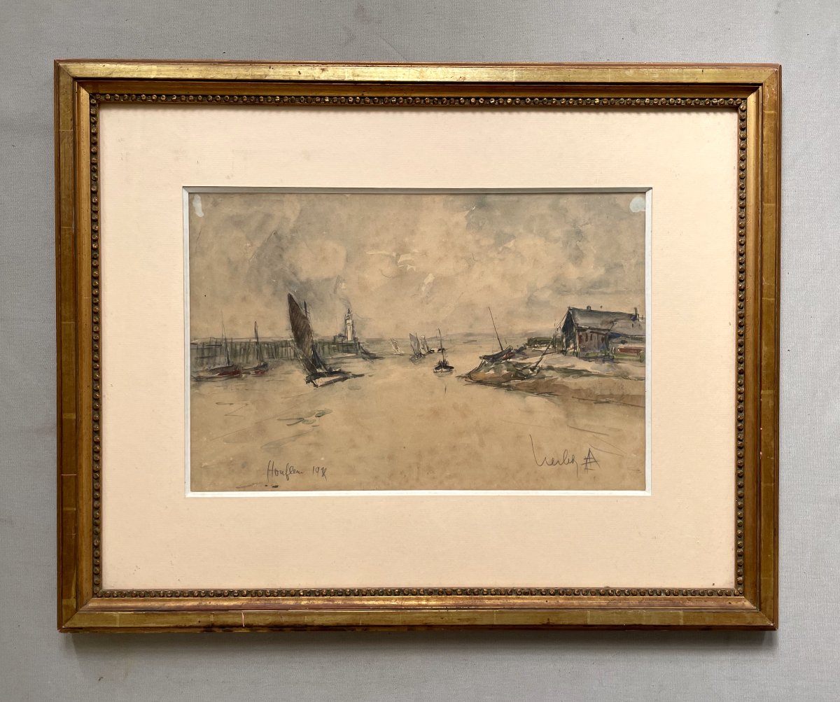 Honfleur, Watercolor By Fernand Herbo, Painter Of The Navy-photo-2