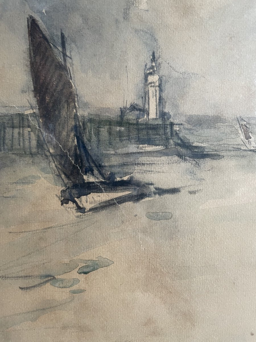 Honfleur, Watercolor By Fernand Herbo, Painter Of The Navy-photo-3