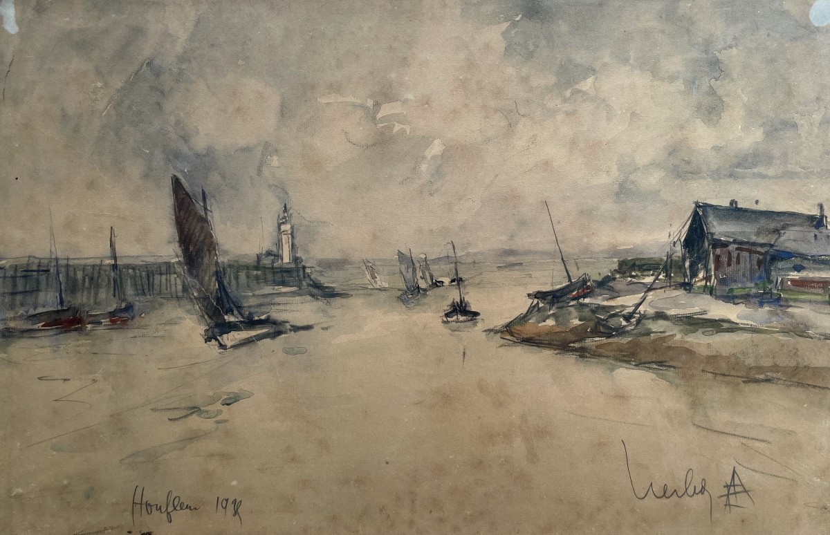 Honfleur, Watercolor By Fernand Herbo, Painter Of The Navy