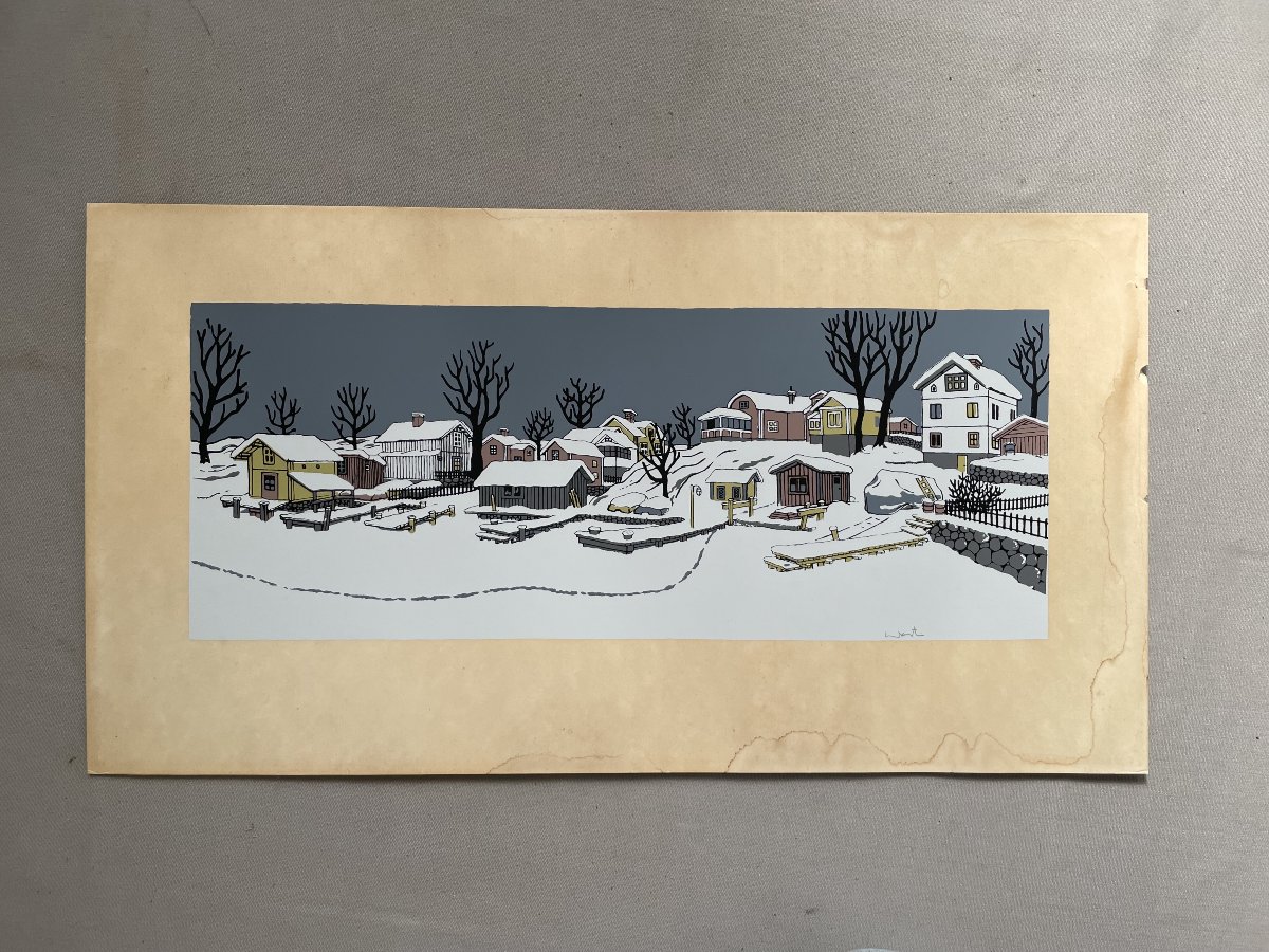 Åke WESTIN, Port enneigé en Suède, lithographie-photo-2