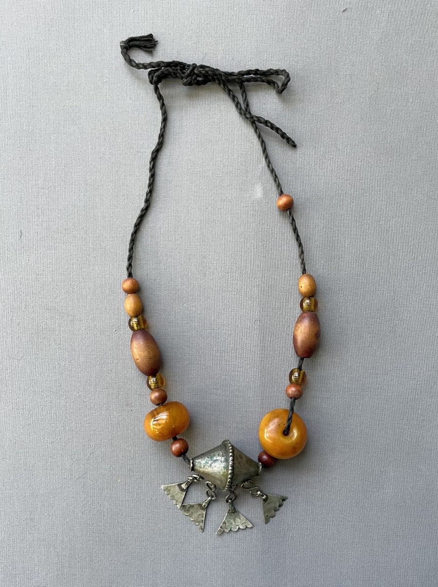 Necklace, Wooden Beads, Glass, Metal And Copal, North Africa
