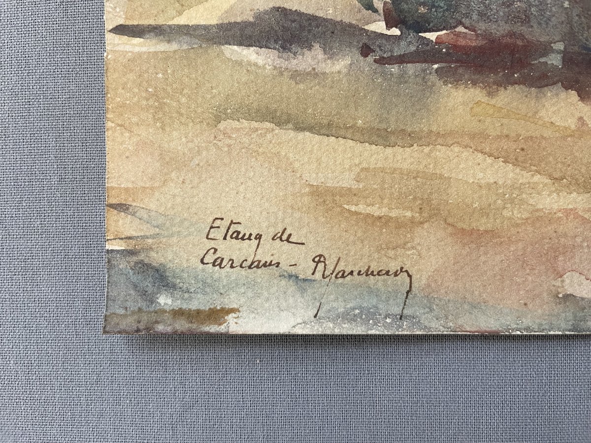 Etang de Carcans, aquarelle, signature à identifier-photo-3
