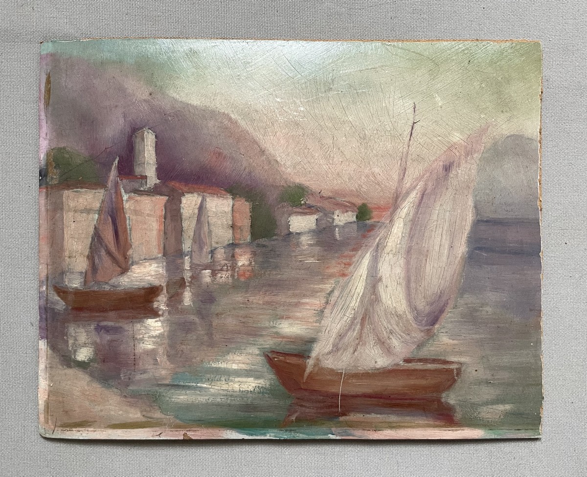 Vue de port, huile sur carton