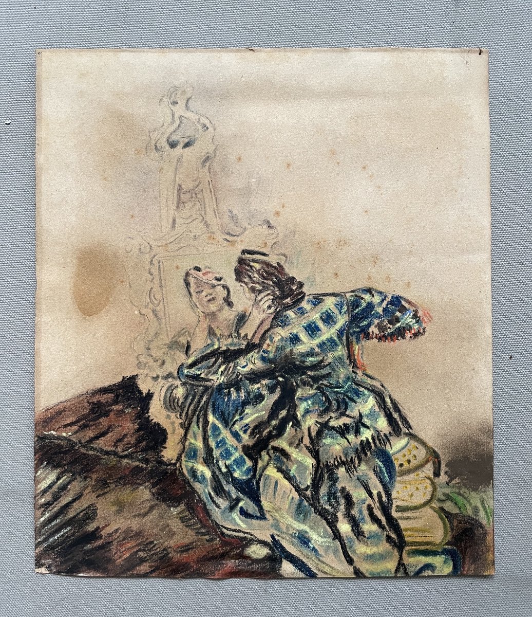 Femme devant sa coiffeuse, pastel-photo-2