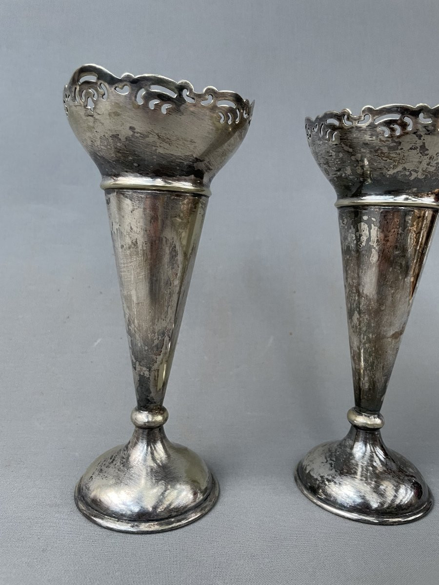 Pair Of Silver-plated Metal Soliflores-photo-3
