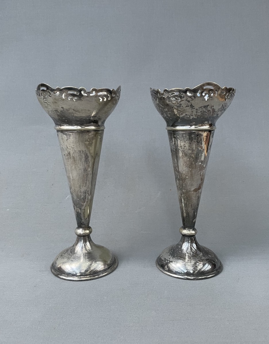 Pair Of Silver-plated Metal Soliflores