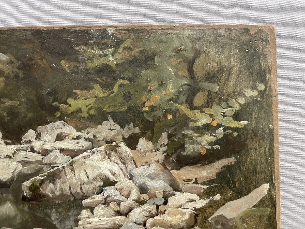 Torrent, huile sur papier, XIXe-photo-4