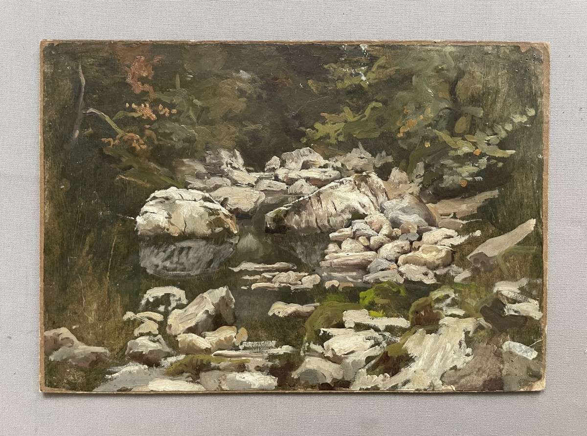 Torrent, huile sur papier, XIXe
