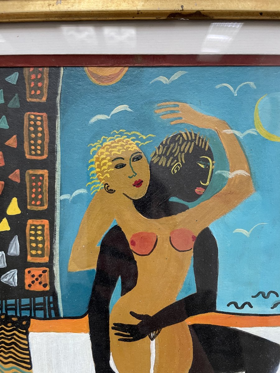 Couple enlacé, huile sur carton-photo-3