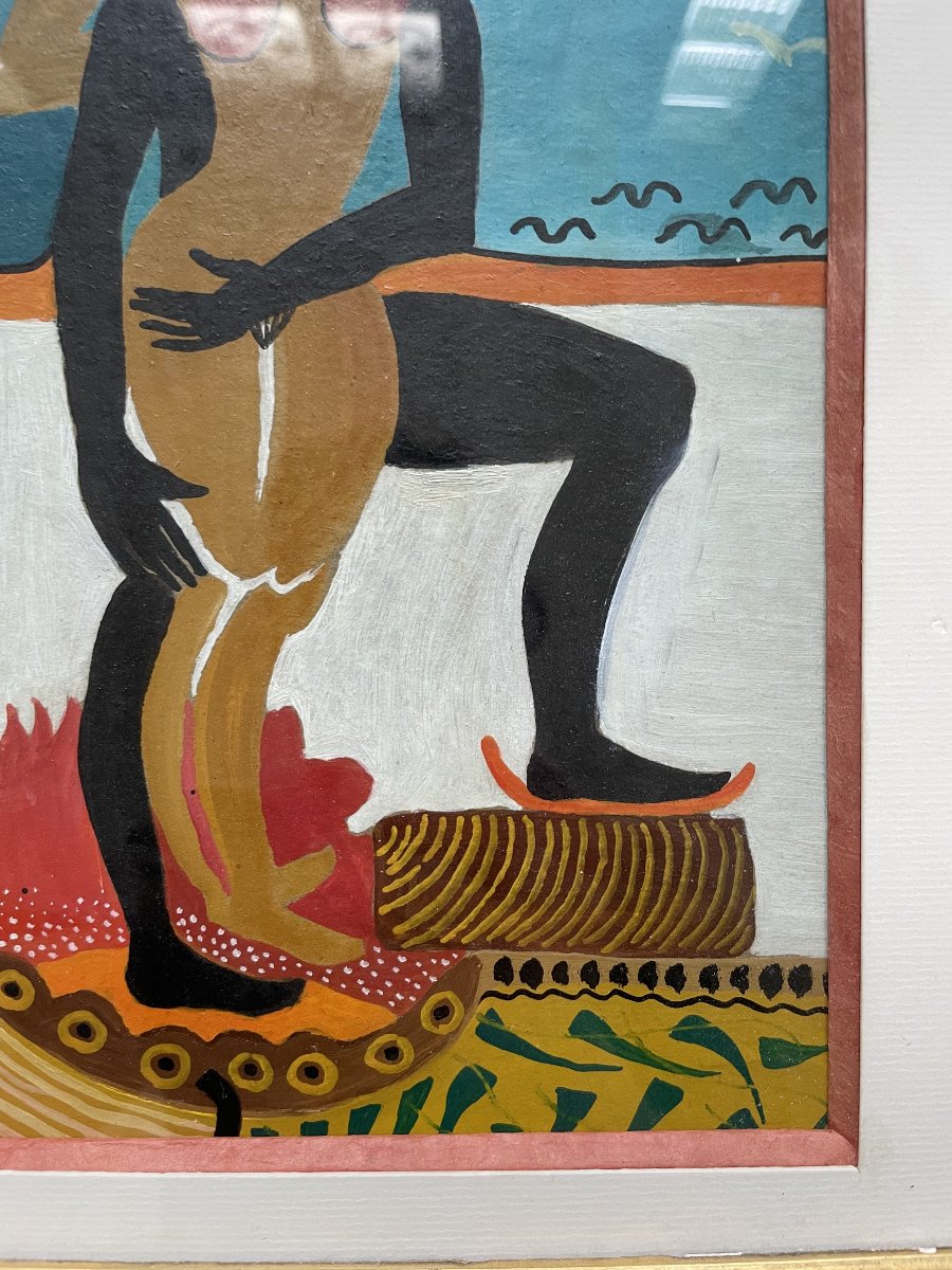 Couple enlacé, huile sur carton-photo-4