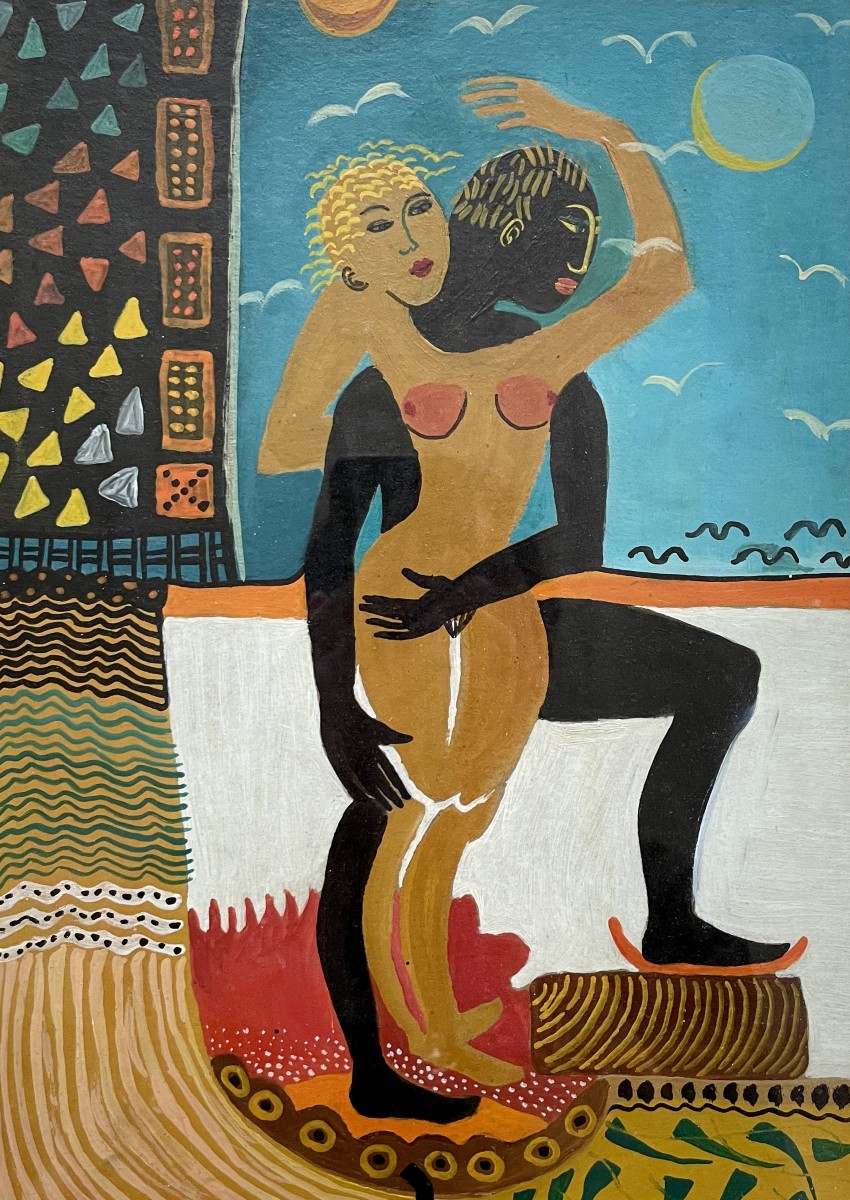 Couple enlacé, huile sur carton