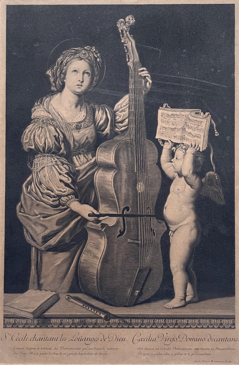 Sainte Cécile chantant les louanges de Dieu, Gravure d'après Domenico Zampieri