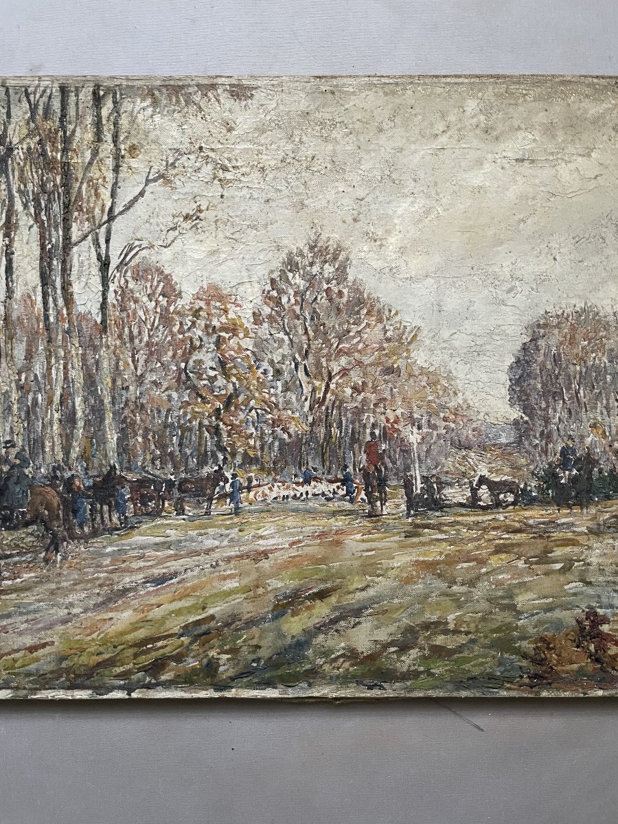 Fernand Laval, Chasse à courre, Huile sur toile-photo-4