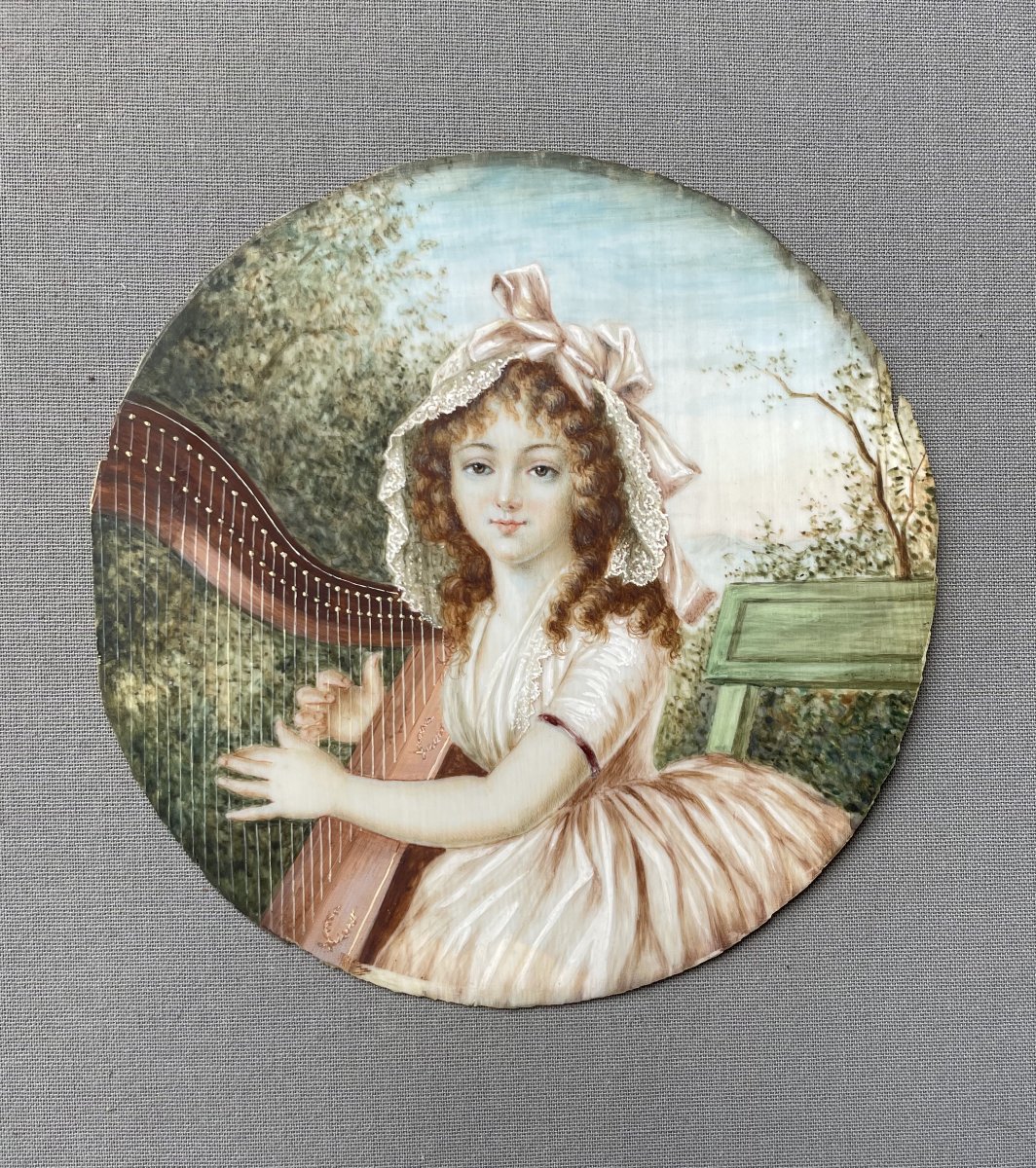 Jeune harpiste, grande peinture miniature-photo-2