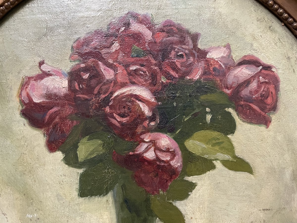 Pierre Bonnaud, bouquet de roses, huile sur toile-photo-4