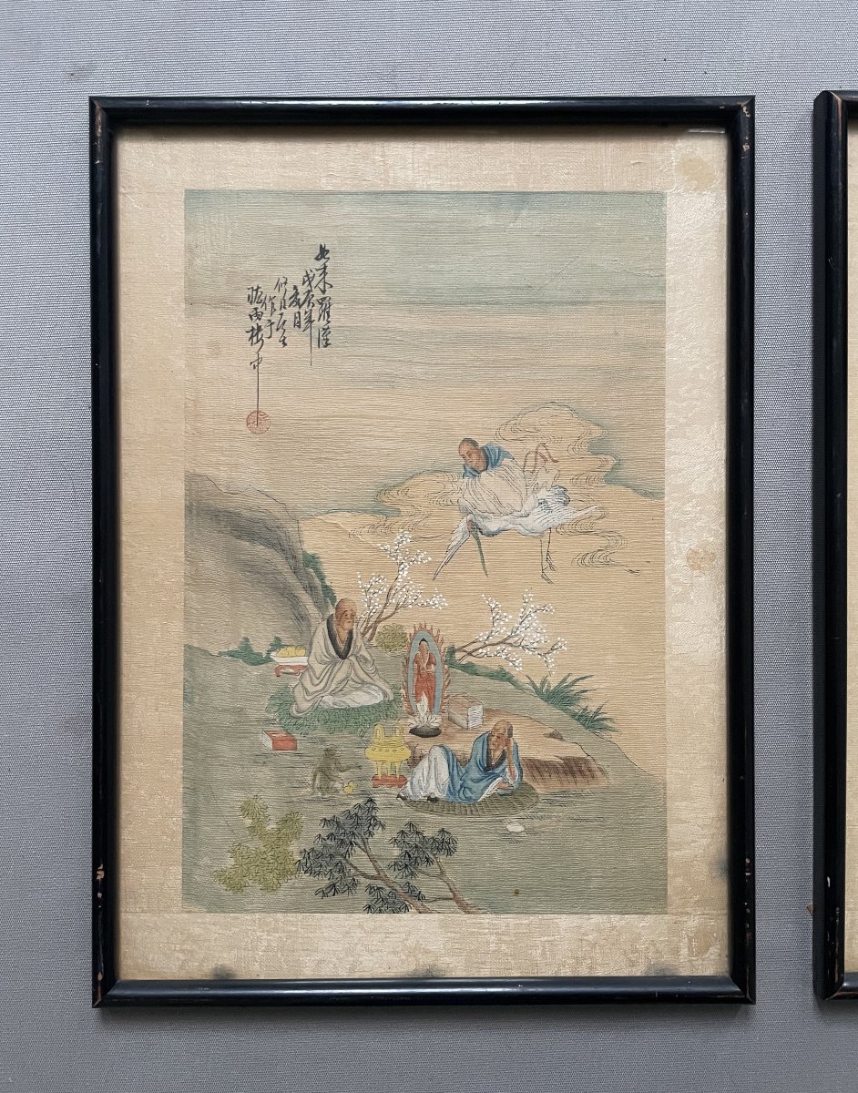 Deux aquarelles sur soie, Chine-photo-2