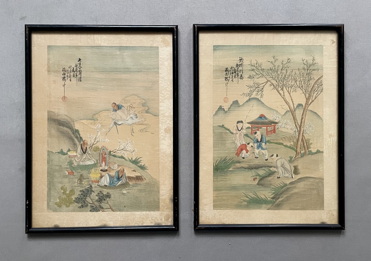 Deux aquarelles sur soie, Chine