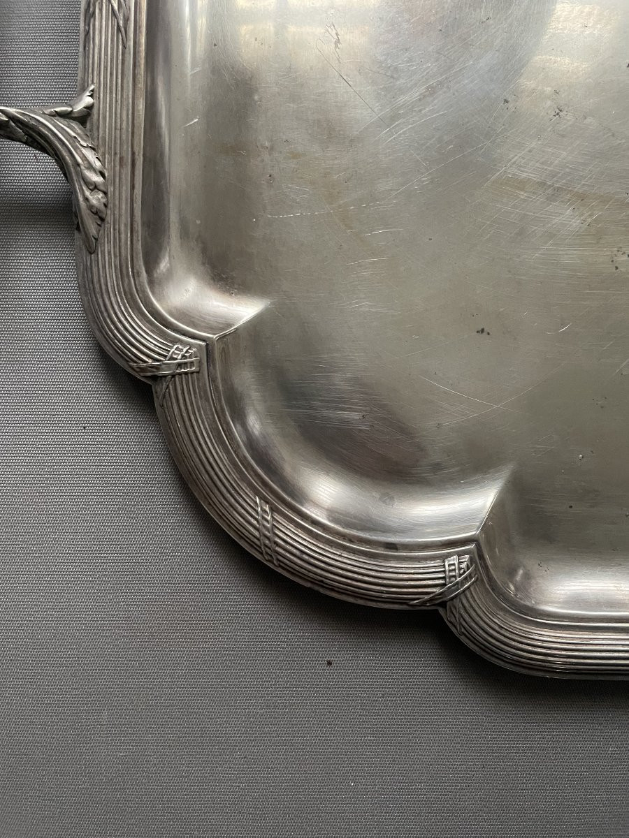 Touron, Paris, Large Silver-plated Metal Tray-photo-3