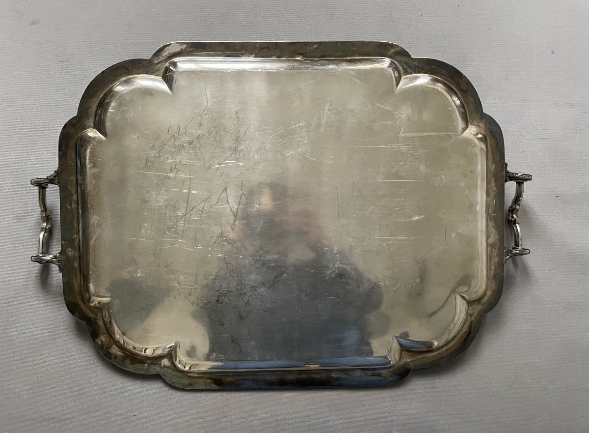Touron, Paris, Large Silver-plated Metal Tray-photo-2