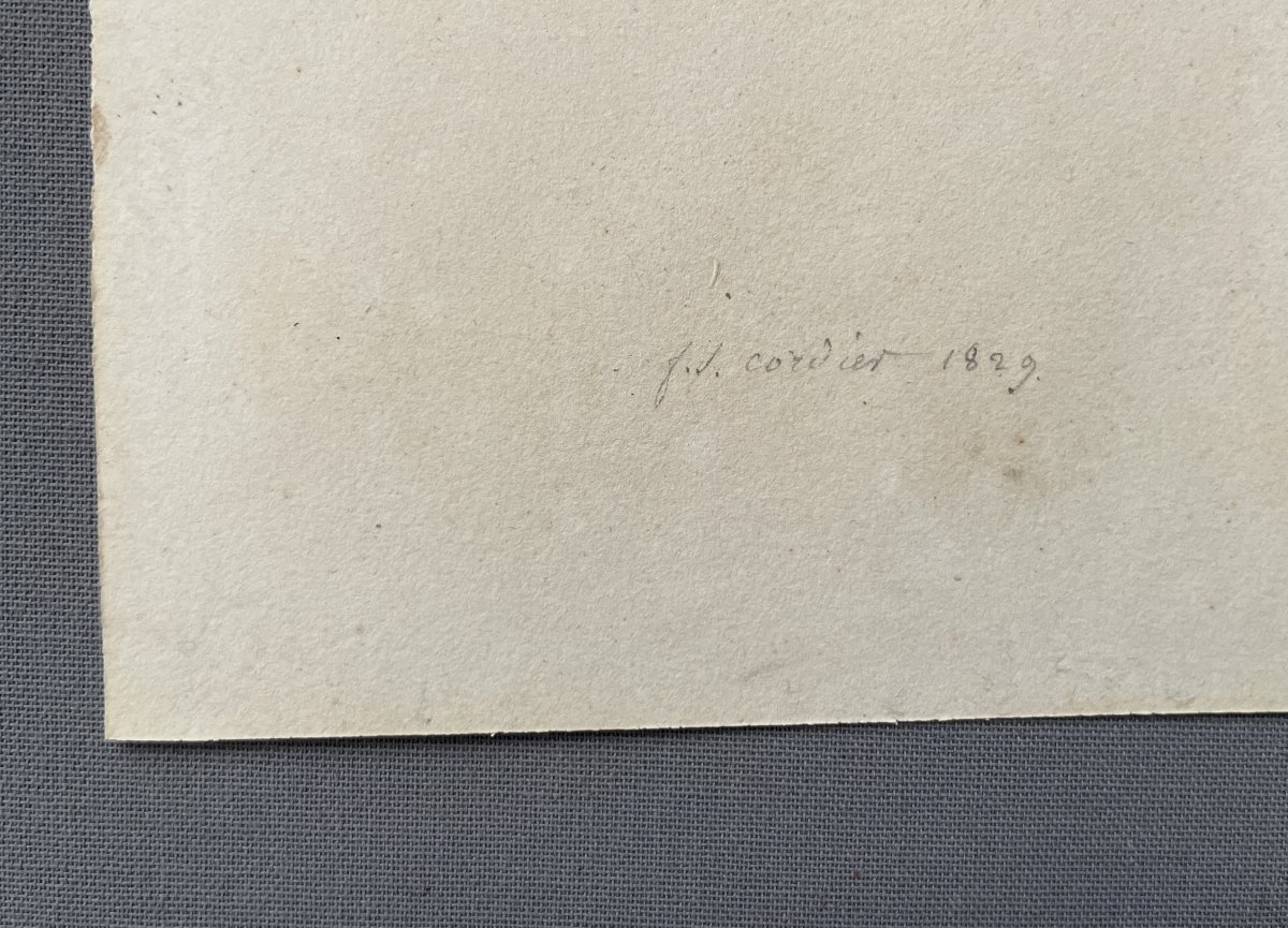 Papillon sur une rose, Aquarelle contresignée Cordier et datée 1829-photo-2