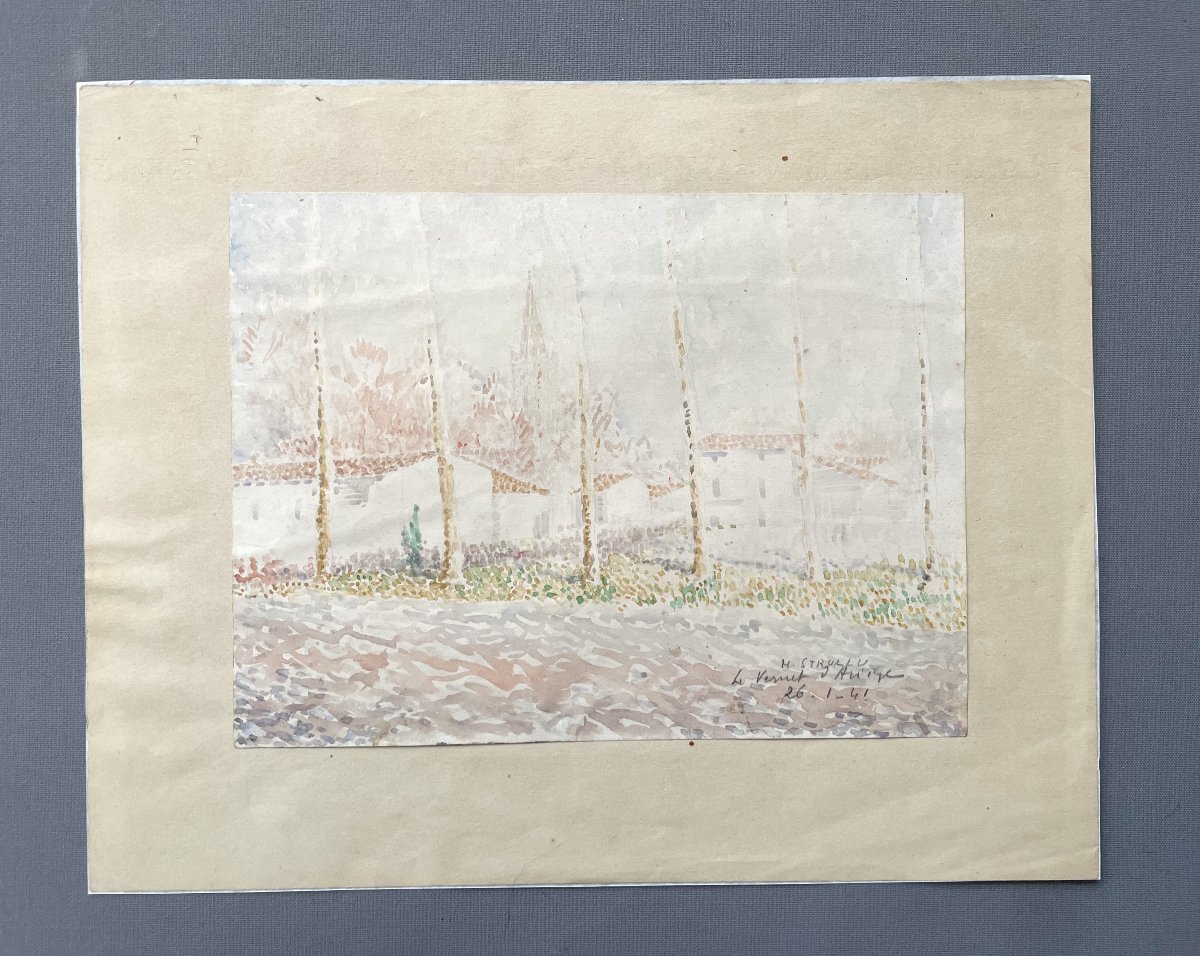 Le Vernet d'Ariège, Watercolor, Signature To Be Identified-photo-2